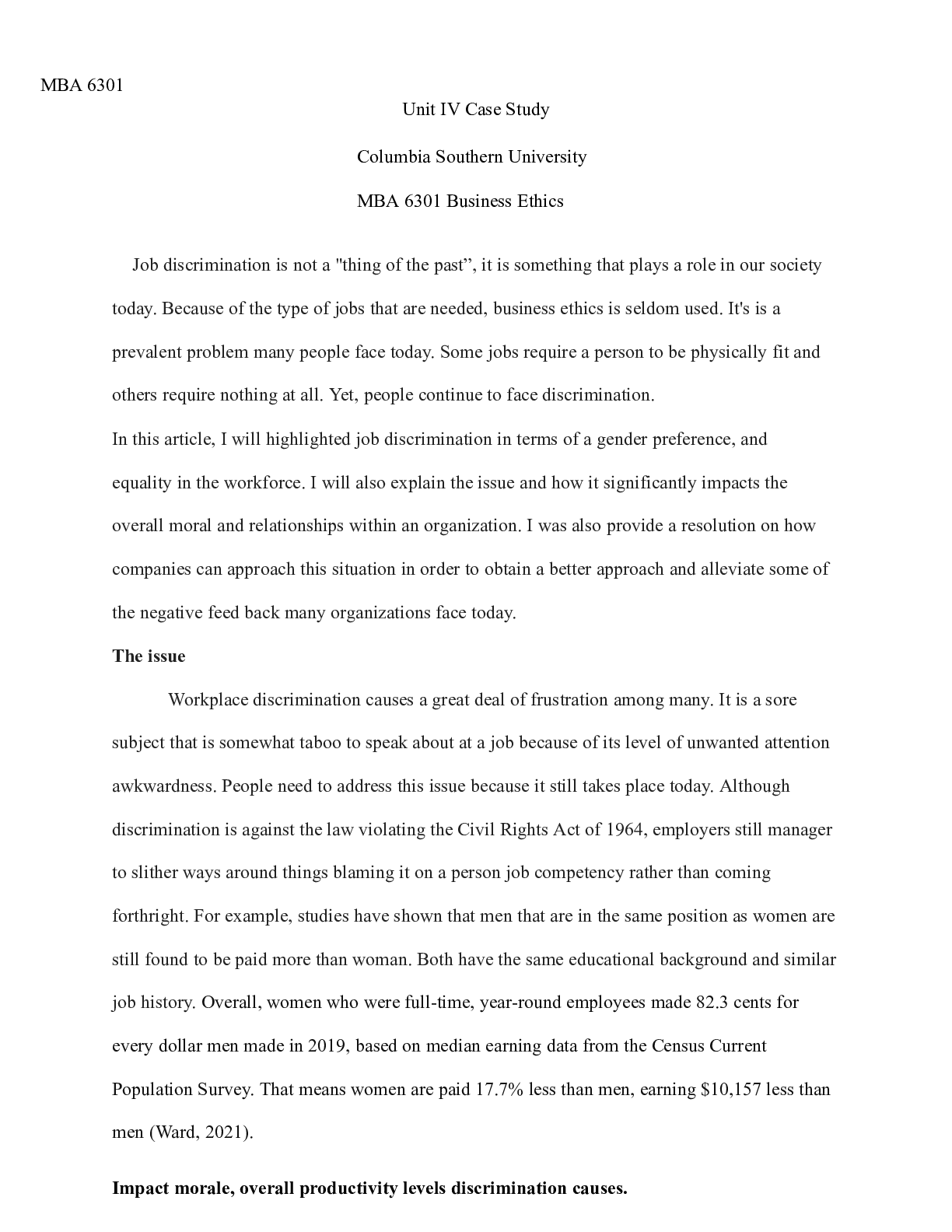 Preview of Unit  IV  Case  Study.docx (1)   MBA 6301  Unit IV Case Study   Columbia Southern Universi